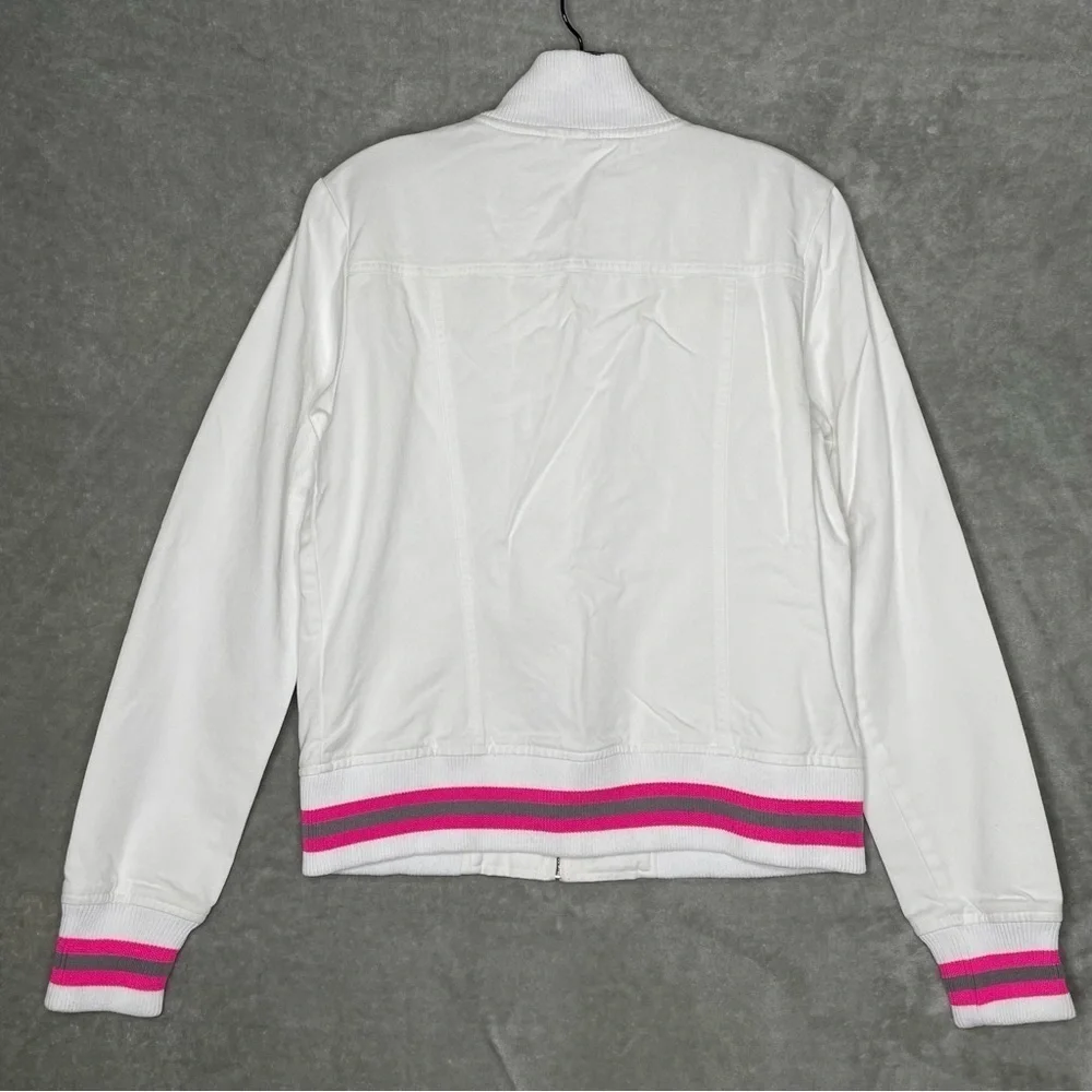 Hurley White Varsity Bomber Jacket Juniors Size L Pink Trim Full Zip